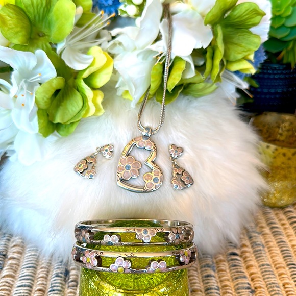 Brighton FLOWER POWER Pink blue lime Retro design Necklace 2 Bracelets Earrings - Picture 16 of 16